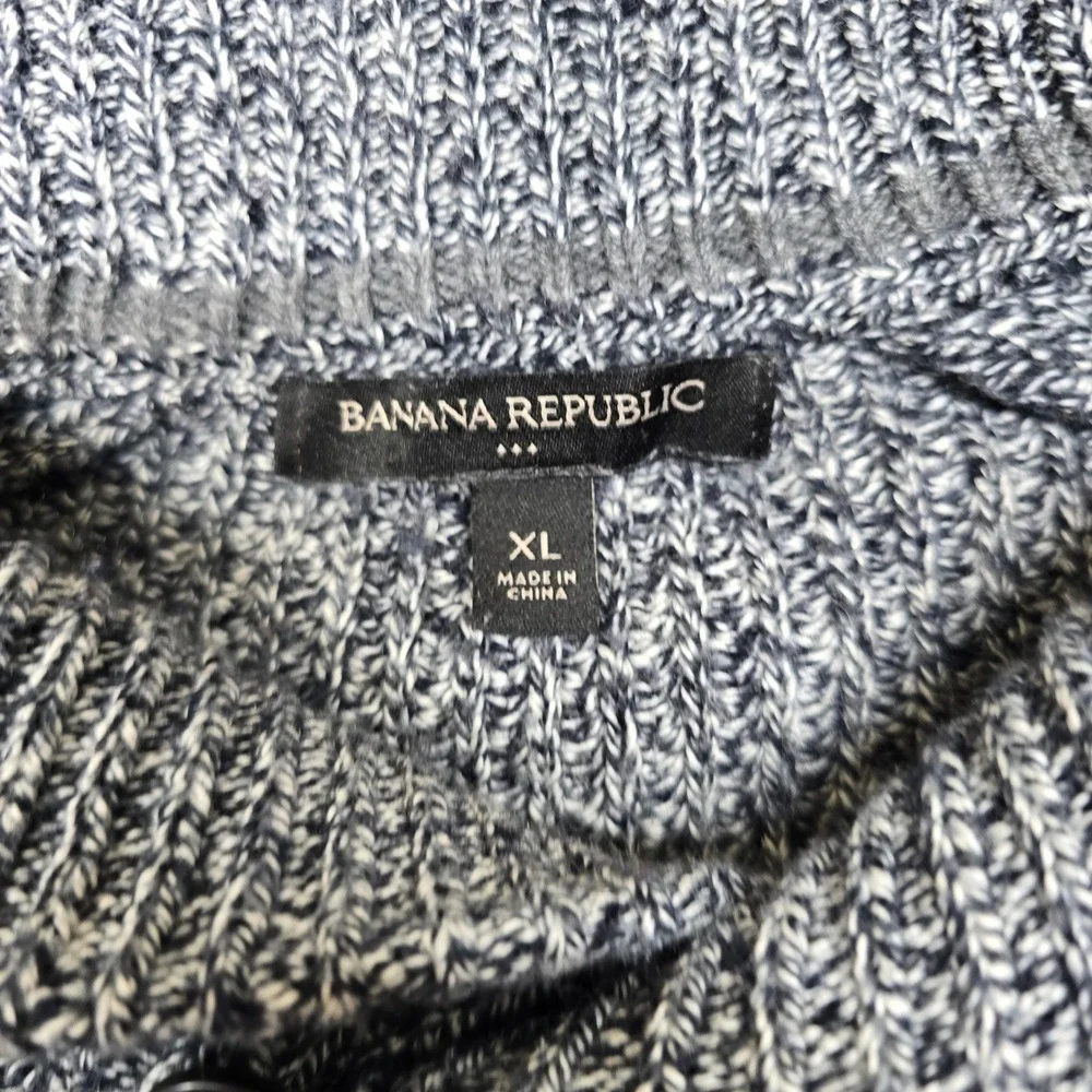 Banana‎ Republic Shawl Collar Knit Sweater Mens XL Blue Speckled Button Pullover